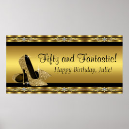 Elegant guld högklackad födelsedagsfest banner poster