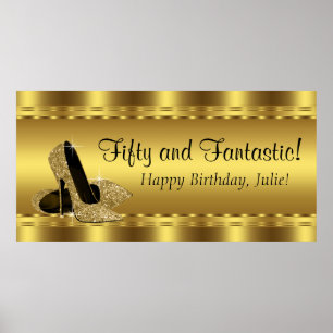 Elegant guld högklackad födelsedagsfest banner poster