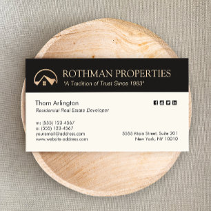 Elegant Guld Home Logotyp Real Gods Developer Visitkort