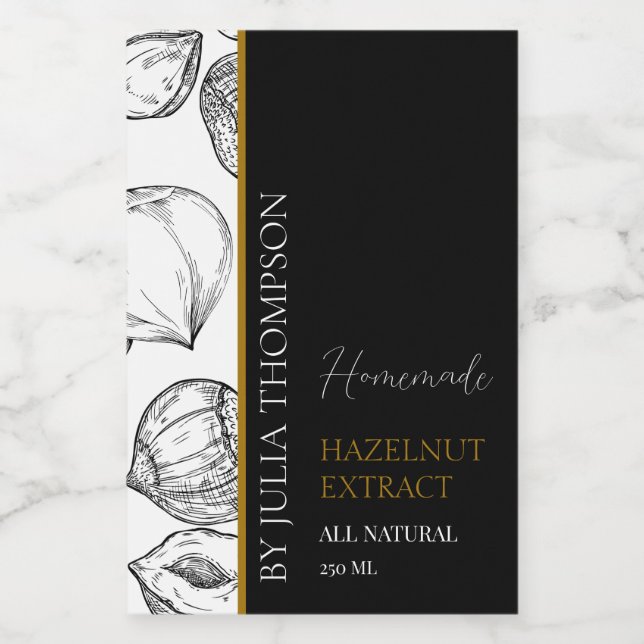 Elegant Guld Homemade Hazelnut Extract Label-etike Vinetikett (Enkel etikett)