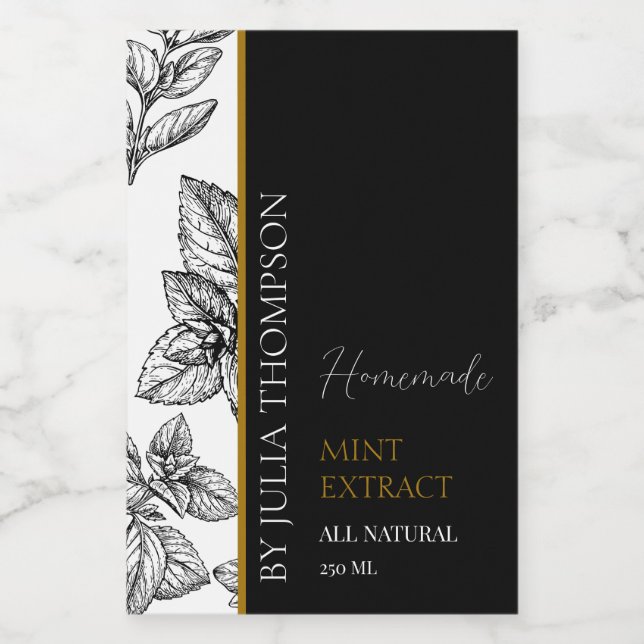 Elegant Guld Homemade Mint Extract-etikett Vinetikett (Enkel etikett)
