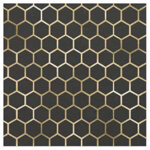 Elegant Guld Honeycomb Black Mönster Tyg