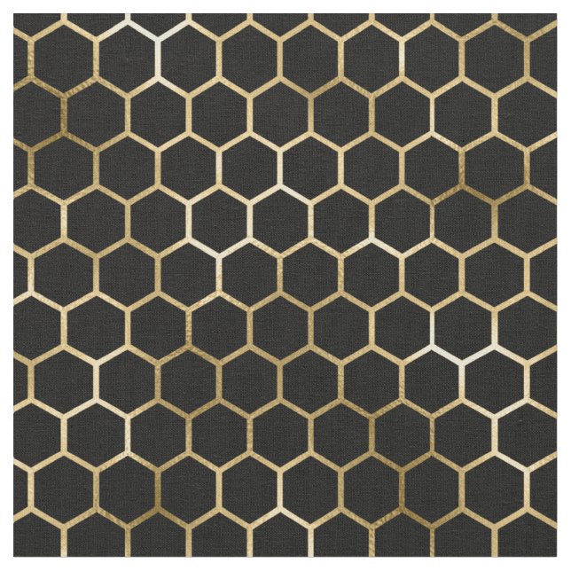 Elegant Guld Honeycomb Black Mönster Tyg (Närbild)