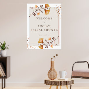 Elegant Guld Höstblad Bröllopsdusch Välkommen Poster