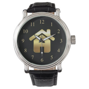 Elegant Guld House Symbol Real Gods Design Armbandsur