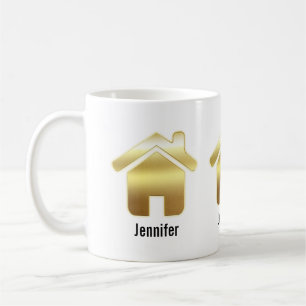 Elegant Guld House Symbol Real Gods Design Kaffemugg