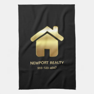 Elegant Guld House Symbol Real Gods Design Kökshandduk