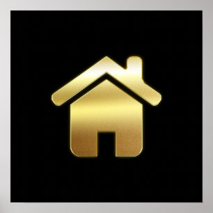 Elegant Guld House Symbol Real Gods Design Poster