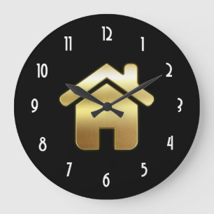 Elegant Guld House Symbol Real Gods Design Stor Klocka