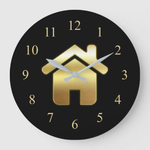 Elegant Guld House Symbol Real Gods Design Stor Klocka