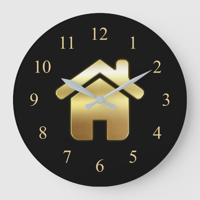 Elegant Guld House Symbol Real Gods Design Stor Klocka (Framsida)
