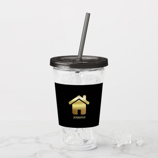 Elegant Guld House Symbol Real Gods Design Take Away Mugg (Baksida Ice)