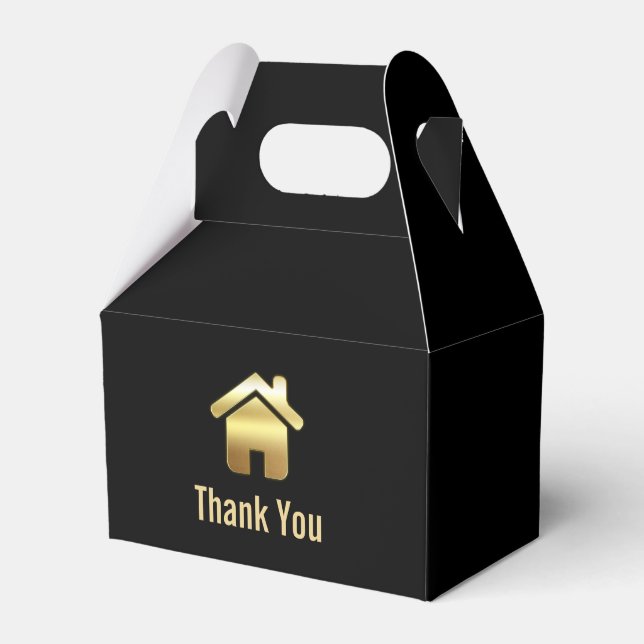 Elegant Guld Hus Symbol Fastighetsdesign Presentaskar (Framsidan Sidan)