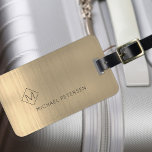 Elegant guld i namn moderna bagagebricka<br><div class="desc">Den moderna lyxen exklusiv tittar bagagemärke på en faux metallisk borstad guld med geometrisk diamantformad monogram. Anpassa den med ditt namn,  monogram och detaljer på båda sidor!</div>