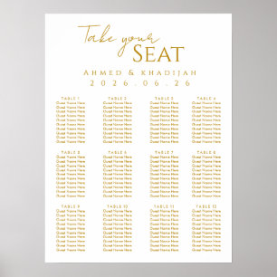 Elegant guld islamisk bröllops sittplatskarta affi poster