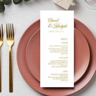 Elegant guld islamisk bröllopsmeny Kort platt meny
