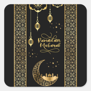 Elegant Guld Islamiska Mönster Ramadan Mubarak Fyrkantigt Klistermärke