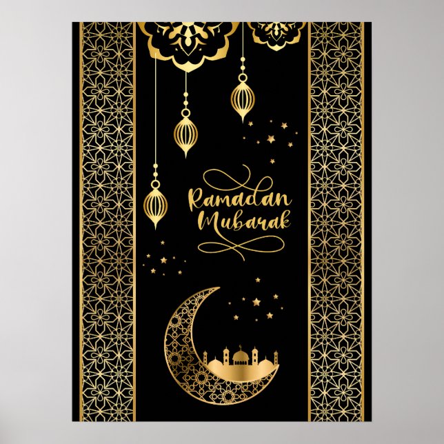Elegant Guld Islamiska Mönster Ramadan Mubarak Poster (Framsidan)