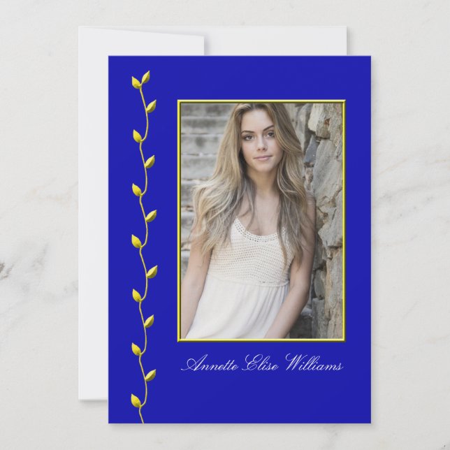 Elegant Guld Ivy och din Photo RoyalblueBG Meddelande (Framsida)