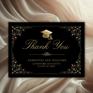 Elegant Guld Ivy Script Black Studenten Tack Kort