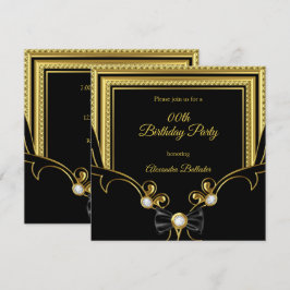 Elegant Guld Jewel Black Bow Födelsedagsfest Inbjudningar