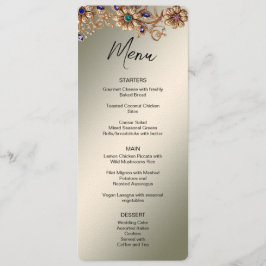 Elegant Guld Jewel Flowers Bröllop Menu Meny