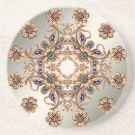 Elegant Guld Jewel Flowers Sandstone Underlägg