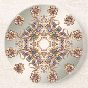 Elegant Guld Jewel Flowers Sandstone Underlägg