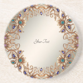 Elegant Guld Jewel Flowers Sandstone Underlägg