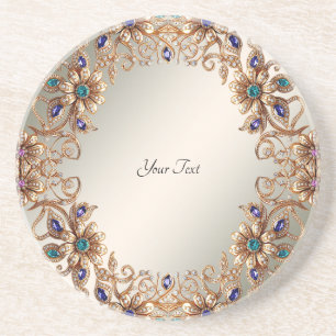 Elegant Guld Jewel Flowers Sandstone Underlägg