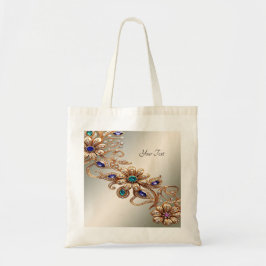 Elegant Guld Jewel Flowers Tote Bag Tygkasse