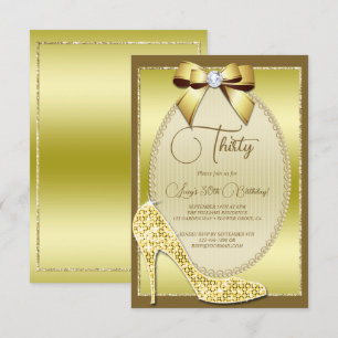Elegant Guld Jeweld Bow & Stiletto Birthday Inbjudningar