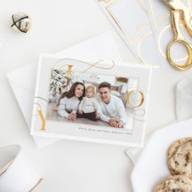 Elegant Guld "Joy"-familjens fotokort för Helgdag