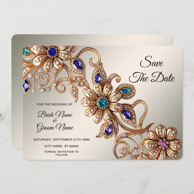 Elegant Guld judblommor Spara datum Spara Datumet (Fram/baksida)