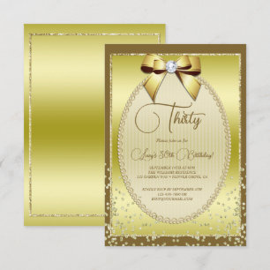 Elegant Guld Jude Bow & Confetti Birthday Inbjudningar