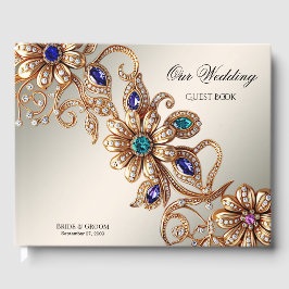 Elegant Guld judiska blommor Guest Bok