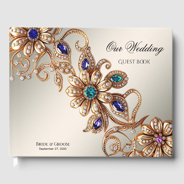 Elegant Guld judiska blommor Guest Bok (Framsida)