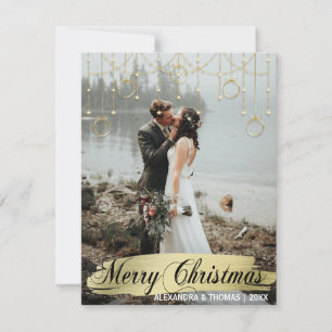 Elegant Guld jul, första gift, engagerad PHOTO Julkort