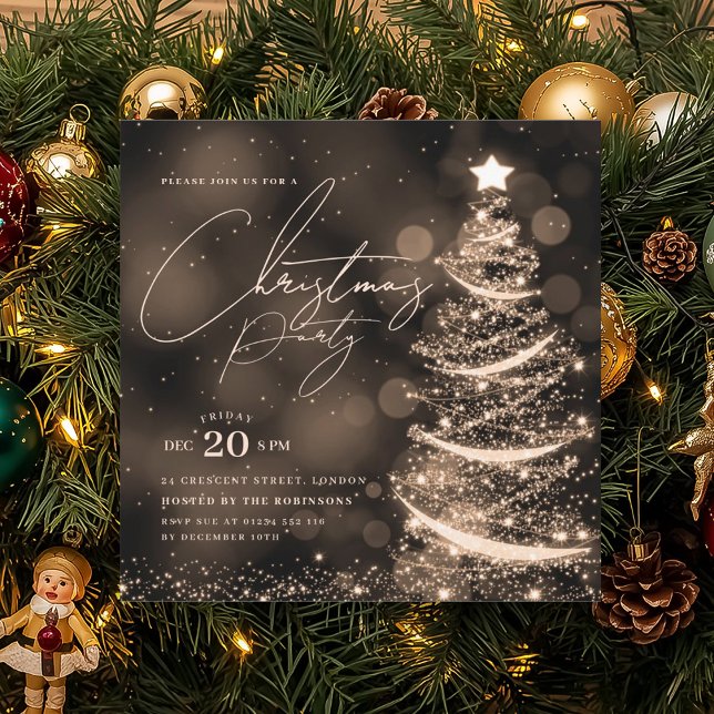 ELEGANT Guld Jul Julgran Party  Inbjudningar (ELEGANT Gold Winter Christmas Tree Party Invitation)