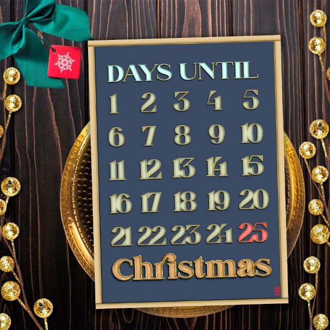 Elegant guld jul nedräkning adventskalender julkort (Front)