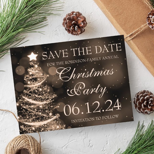 Elegant Guld jul Party Spara datumet Meddelande Vykort (Elegant Gold Christmas Party Save The Date Announcement Postcard)