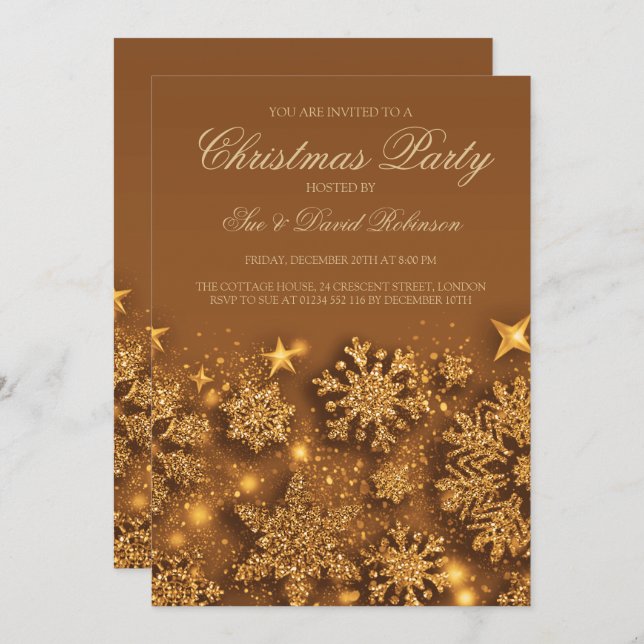 Elegant Guld jul Party Winter Glam Inbjudningar (Fram/baksida)