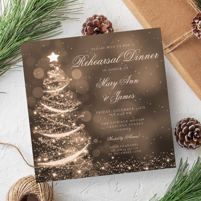 Elegant Guld jul - repetitionsmiddag Inbjudningar (Elegant Gold Christmas Rehearsal Dinner Invitation)
