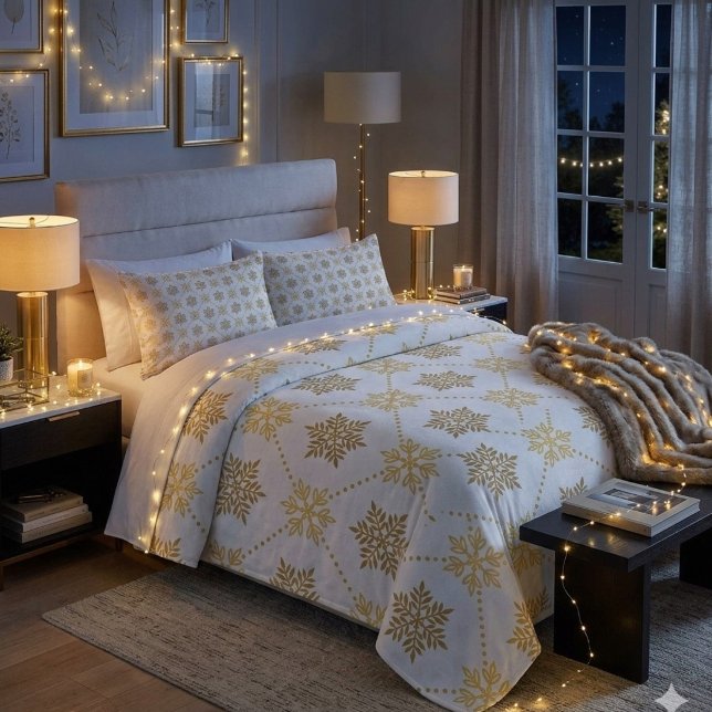 Elegant Guld jul Snöflingor Mönster Prydnadskudde (Skapare uppladdad)