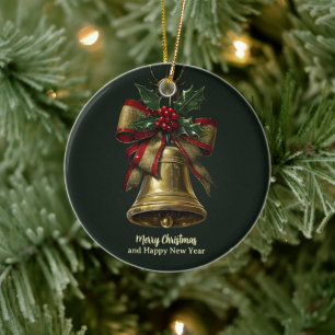 Elegant Guld julband med Festive Bow Holly Julgransprydnad Keramik