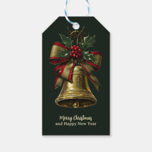Elegant Guld julband med Festive Bow Holly Presentetikett
