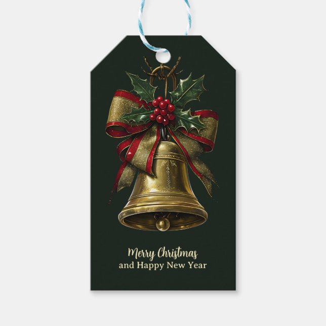 Elegant Guld julband med Festive Bow Holly Presentetikett (Framsidan)