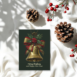 Elegant Guld julband med Festive Bow Holly Vykort