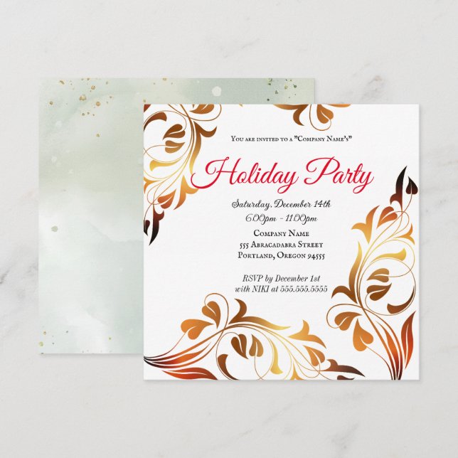 Elegant guld Julfest företagsinbjudan Inbjudningar (Fram/baksida)