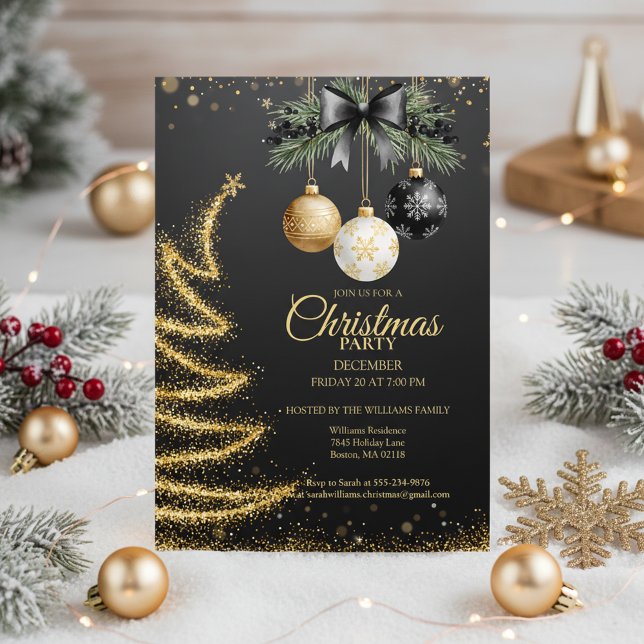 Elegant guld julfest inbjudan mörk (Gold Christmas Invitation)